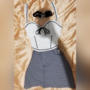 Pull&Bear Blue and White A-Line Mini Skirt